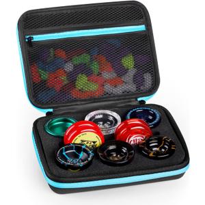 MAGICYOYO Yoyo Ball Storage Bag, Professional Yo-yo Case with Dual Zipper, Yo-Yo Carry Bag with Handle for Outdoor Equipment Protective Bag, 8 Yo Yo Storage Holes and Interior Zip Mesh Bag-Black Blue