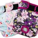 Washable Dog Diapers (3 Pack), Reusable Dog Diapers for Doggie Heat Period, Reusable Doggie Diaper for Female Dogs (Small) (Small (Newborn-10.5" Waist), Flower)