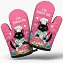 Black Cat Cooking and Baking BBQ Kitchen Gadgets with Heat Resistant Silicone Non-Slip, I'm Baked Too Pink Oven Mitts Set of 2, Gifts for Mom Hostess Bake Lover Chef Wife Sister Colleague Bakers