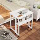 GreenForest Folding Desk with Wheels and Storage Shelf, 24.8 Inch Compact Portable Rolling Desk for Small Spaces, Mobile Foldable Computer Table, Easy Assembly, Pure White