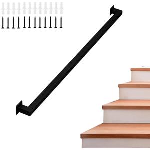 Wall Handrail 2ft for Stairs Steps,Square Metal Staircase Handrail,Black Galvanized Industrial Iron Hand Rail for Indoor & Outdoor Wall Mount Support,Iron Banister Rail, Safety Grab Handle