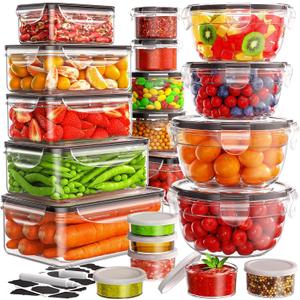 JSCARES 40 PCS Food Storage Containers with Lids Airtight (20 Lids &20 Containers) - Leakproof Meal-Prep Containers for Kitchen Storage Reusable Plastic Microwave/Dishwasher Safe with Labels & Pen, 9.7 Inches X 9 Inches
