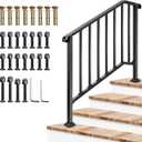 VIVOSUN Outdoor Handrail, 4 Step Stair Handrail, 54" x 36" Fits 1 to 4 Steps, Wrought Mattle Iron Stair Railing with Curved End and Balusters for Concrete Step, Porch Steps, One-Step Assembly, Black