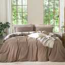 MooMee Bedding Duvet Cover Set 100% Washed Cotton Linen Like Textured Breathable Durable Soft Comfy (Solid Brown, King 104"x90")