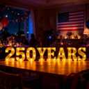 Anniversary 250th Decorations, 250 Years LED Sign Lights Battery Powered, America 4th of July 250 Light Up Home Table Decor Hanging Decorations Indoor Outdoor