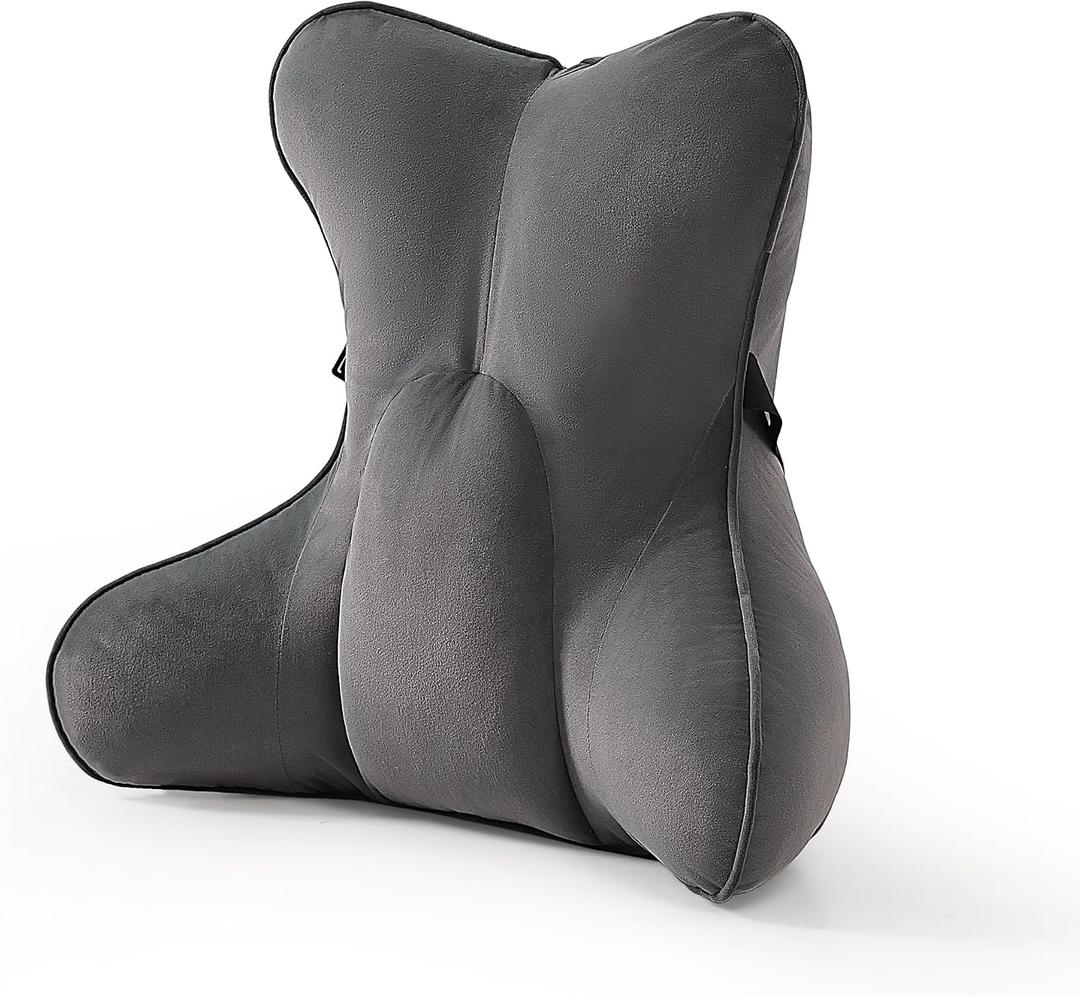Lumbar Support Pillow (Pat. Pend) for Office Chair, Couch, Recliner & Car Seat, Ergonomic Back Support for Lower Back Comfort, with Adjustable Strap to Stay in Place, Steel Gray, 17.7"