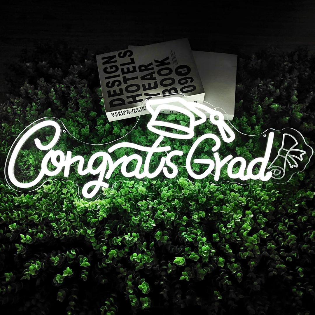 Congrats Grad Neon Sign 25.31x 9.64Inch large Graduation Neon Sign for Backdrop Grad Led Sign Graduation Light Up signs Neon Light With Graduation Cap Scroll for Class Of 2026 Party Celebrations