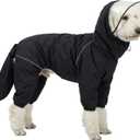 Dog Raincoat for Medium Large Dogs,rain Jacket Coat, Full Leg Coverage Waterproof Rain Suit with Detachable Hood & Tail, Reflective Strips, Snag-Free Top Zipper (Black for Boy, Large)