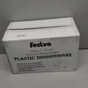 Festiva 350Pcs Black and Gold Plastic Plates-50Guests Disposable Square Black Dinnerware Set include 100 Plastic Plates, 50Cups, 150 Plastic Cutlery, 50 Napkins for Party & Wedding & New Year