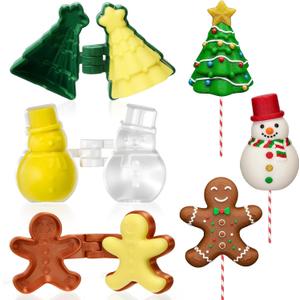 3 Pcs Christmas Cake Pop Mold Shapes Press Set, Christmas Tree & Snowman & Gingerbread Man Mold, Cake Pop Cutter and Pusher, Baking Tools Accessories for Christmastide Xmas (Small)