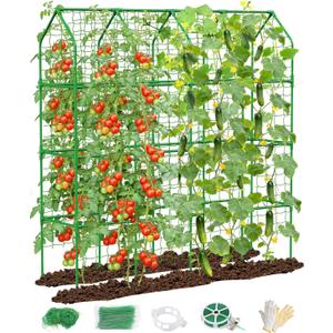Cucumber Trellis for Climbing Plants Outdoor, A-Shape Garden Trellis for Raised Bed, Metal Plant Trellis with Garden Netting for Flower Vegetables, Pea, Grape ((67 * 17 * 65inch(L*W*H))