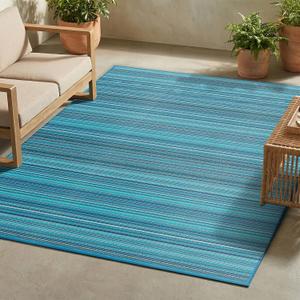 FH Home Outdoor Camping Rug - Waterproof, Fade Resistant, Reversible - Premium Recycled Plastic - Striped - Large Patio, Deck, Sunroom, RV - Havana - Turquoise - 9 x 18 ft Foldable