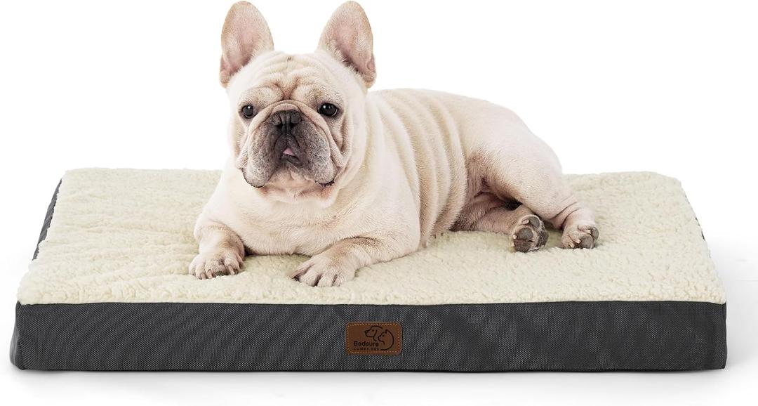 Bedsure Dog Bed Medium Size Dog - Comfy Flat Puppy Beds with Removable Washable Cover, Orthopedic Egg Crate Foam Pet Mat, Suitable for Pet Up to 30 lbs (Grey)