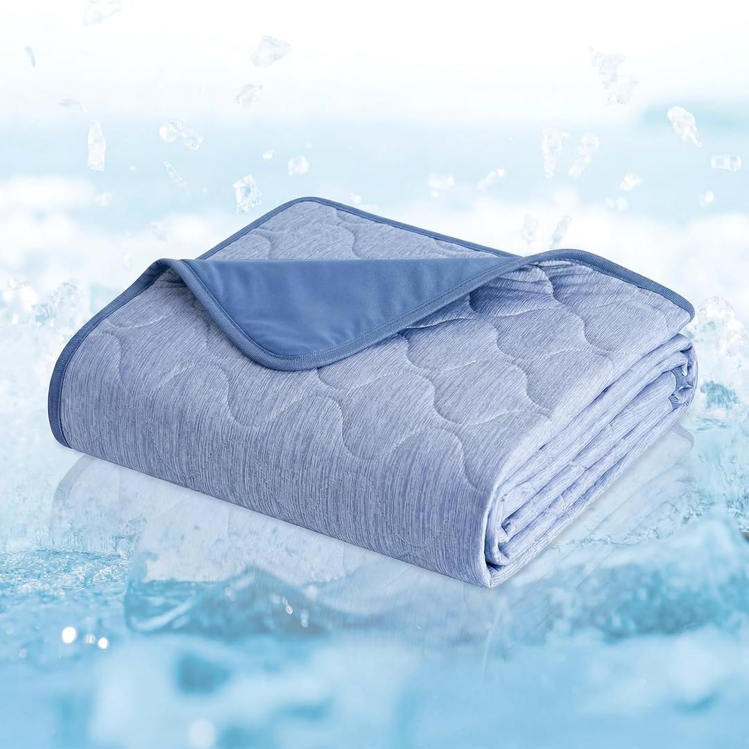 Cozy Bliss Deluxe Leakproof Cooling Blanket for Large Dogs Q-Max 0.46, Soft & Durable Washable Pet Cooling Mat for Hot Weather, Livingroom, Couch & Bed Protector for Cats, Haze Blue, 60"x80"