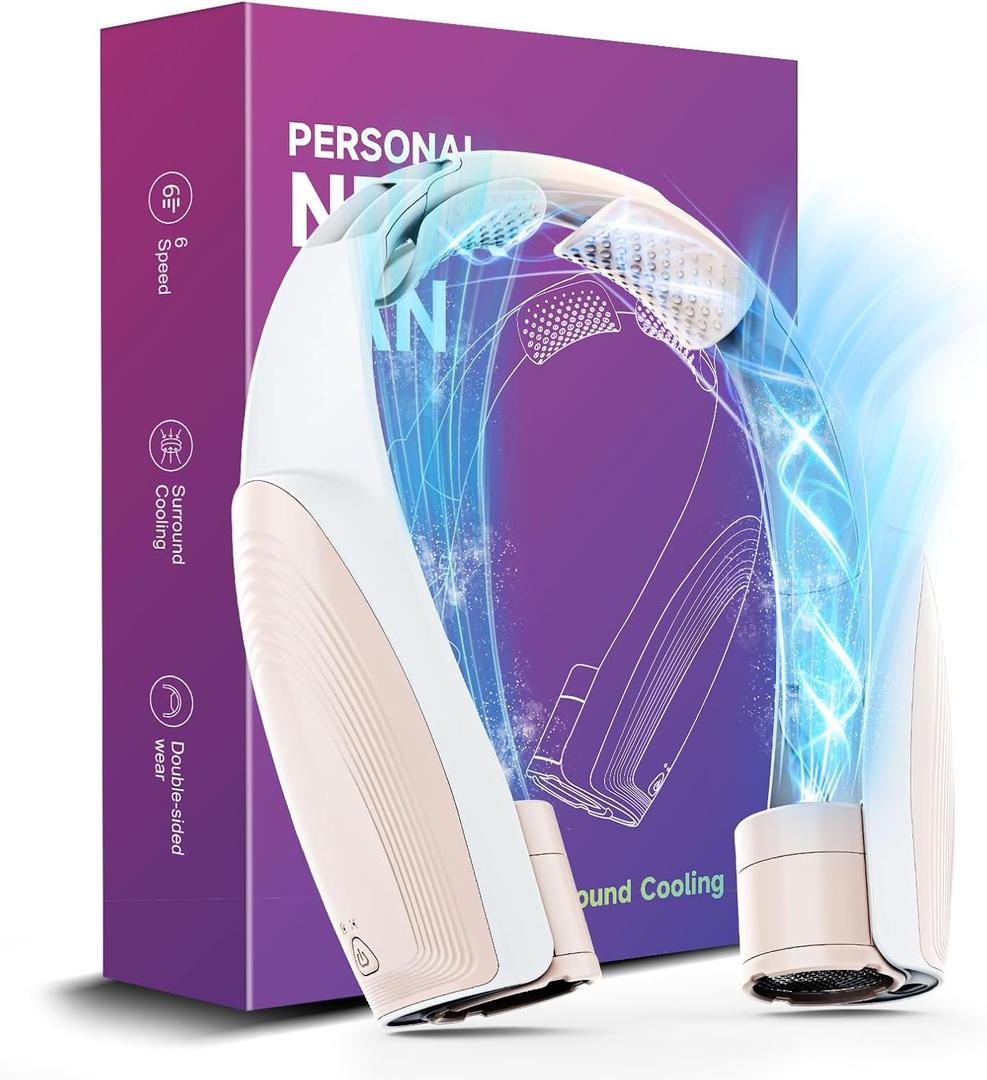 Portable Neck Fan with 6 Powerful Speeds,8000mAh Battery Operated USB-C Rechargeable Fan, 20H Runtime, Hands-Free 360 Cooling Wearable Neck Fan, Personal Fan for Women Men Travel Concerts (Champagne)