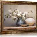 Vintage Gold Framed Canvas Wall Art Muted Hydrangea Flower Art Prints Hydrangeas in Vintage Vase Painting Pictures Pottery Still Life Floral Poster Artwork for Bedroom Living Room Wall Decor, 24"L x 16"W