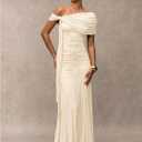 Verdusa Women's Corset Dress Wedding Guest Dresses Statement Holiday Off Shoulder Ruched Mesh Formal Outfits Apricot Medium