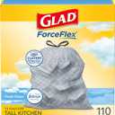 Glad Tall Kitchen Drawstring Trash Bags - Odorshield 13 Gallon White Trash Bag, Febreze Fresh Clean, 110 Count