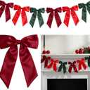 Boao Satin Bow Garland Banner 6.6ft Hanging Party Decorations for Christmas Decor Coquette Birthday Party, Baby Shower, Birthday, Bridal Shower Wedding Nursery Holiday Photo Backdrop(Burgundy Green)