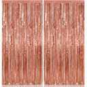 KatchOn, Rose Gold Fringe Curtain - XtraLarge 3.2x8 Feet, Pack of 2 | Rosegold Backdrop for Anniversary, Wedding, Bachelorette Party Decorations | Fringe Backdrop for Sweet 16 Birthday Decorations
