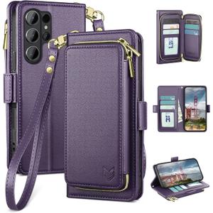DJBEAR for Samsung Galaxy S26 Ultra Wallet Case for Men & Women, All-in-One Flip Folio Cover with 9 Card Slots, Zipper Pocket, Detachable Wrist Strap, Full Body Protection for S26 Ultra Dark Purple