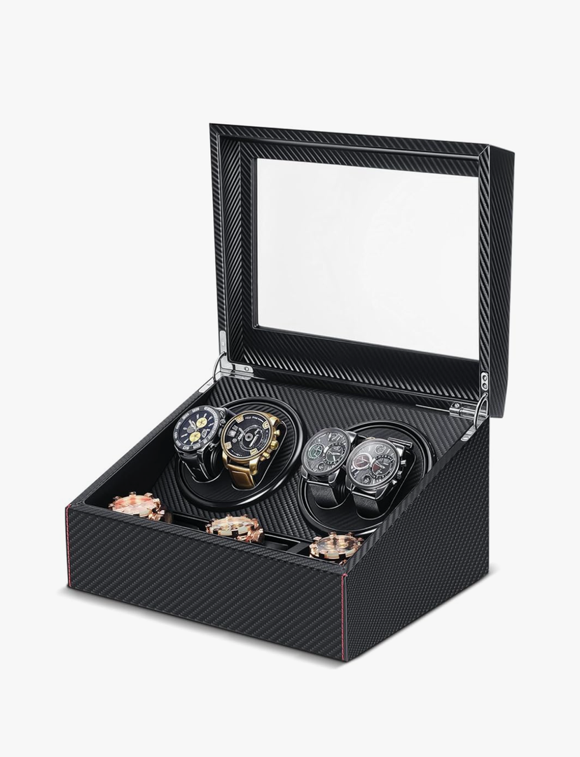 Automatic Watch Winder 4 Rotators and 6 Extra Storage Box with Quiet Running Motor Adjustable Automatic Watches Pillows Spinner Shaker for Women Men Father Day Gift
