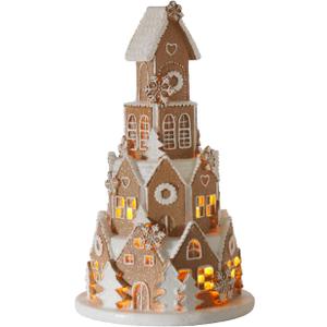Braxio Indoor Christmas Decorations Resin Gingerbread House with LED Light - Traditional Cottage & Church Village Collectible Figurines, 5.0 x 5.0 x 8.25 Inch, Gingerbread Color