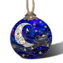 3 x CRISGIF Stained Glass Christmas Decorations, Blue Starry Sky Silver Moon Suncatcher for Window Christmas Tree Hanging Ornaments Bell Sun Catcher Xmas Decor Gifts for Women Men Mom Nana Friend