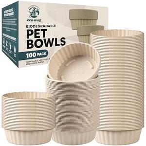 EcoWag 100-Pack 28oz Biodegradable Pet Bowls Refills - Compostable Food & Water Dishes for Dogs & Cats, Heavy-Duty Disposable Paper Bowls Fit EcoWag Silicone Base for Easy, Mess-Free Feeding