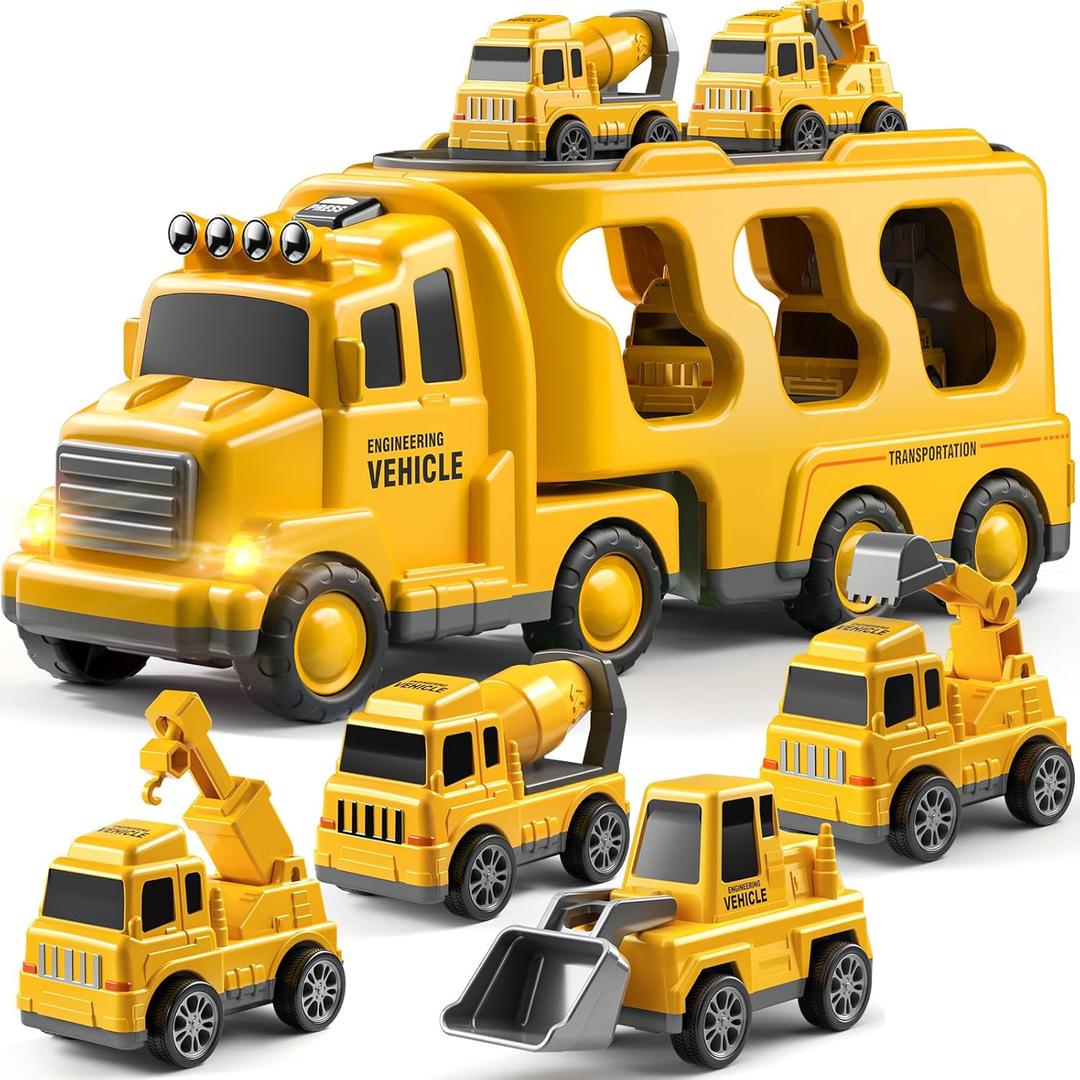 JUKUDAHU Trucks for Toddlers 2-4 Years 1-3 4-8 4-7 Boys Girls, 5 in 1 Construction Carrier Toy Trucks for Kids, Detachable Transport Trailer Toy, 1 Year Old Boy Gifts Birthday Toy