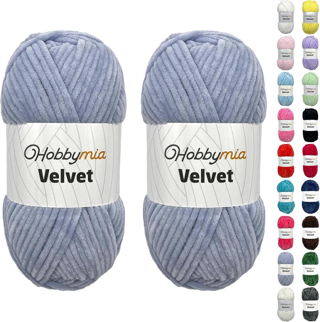 Velvet Chenille Yarn – Thick Super Bulky Yarn for Crochet – Soft Fluffy Plush Yarn – 100g / 132yds – Ideal for Amigurumi, Blankets & Shawls (Blue - Ice Blue, 2 Skeins)