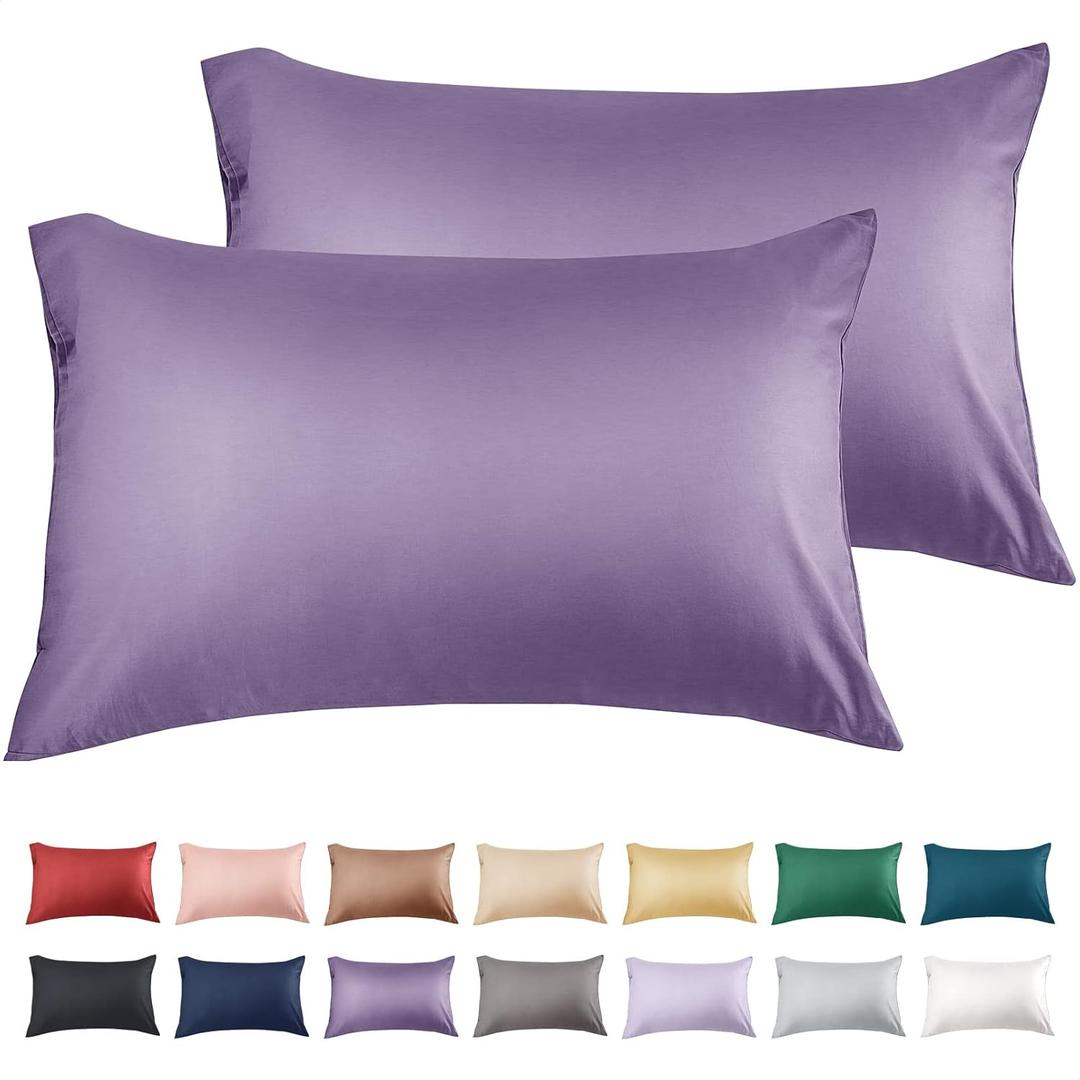 Warmstar Cotton Pillow Cases Standard Size Set of 2, 600 Thread Count Pillowcases 20x26 Inches, Soft Long Staple Cotton Pillowcases Breathable with Envelope Closure,Plum