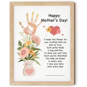 TwoDays Mother's Day Handprint Gift from Kids - Flower Vase DIY Keepsake Craft for Mom & Grandma, Family Activity Art Kit, Great Gift for Mother's Day (12" X 16", Wood Frame)