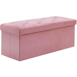 BRIAN & DANY 43 Inches Folding Storage Ottoman Bench, Velvet Ottoman with Storage for Living Room, Long Shoes Bench,Flannelette Footrest Benches Seat (Hot Pink)