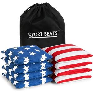 SPORT BEATS Cornhole Bags Set of 8 - Regulation Size & Weight Bean Bags, Heavy Duty Double-Stitched Canvas for Tailgating, Outdoor Backyard Game Accessories with Carry Tote