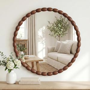 30"x30" Round Solid Wood Farmhouse Decorative Wall Mirror