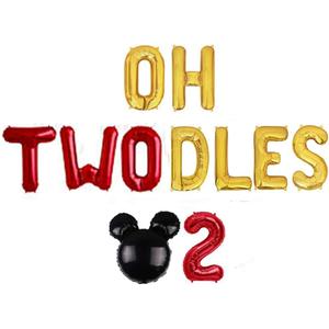 Red Oh Twodles Balloon Birthday Banner Party Supplies Number 2 Balloon for 2nd Second Boy Birthday Party Decoration 13PCS Kit of Geloar (Red)