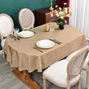 NEWISHER Farmhouse Oval Hemstitch Border Tablecloth Neutral Faux Linen Table Cloth Rustic Solid Flaxen Table Cover for Dining Kitchen Party Holiday Home 60x84 Inch