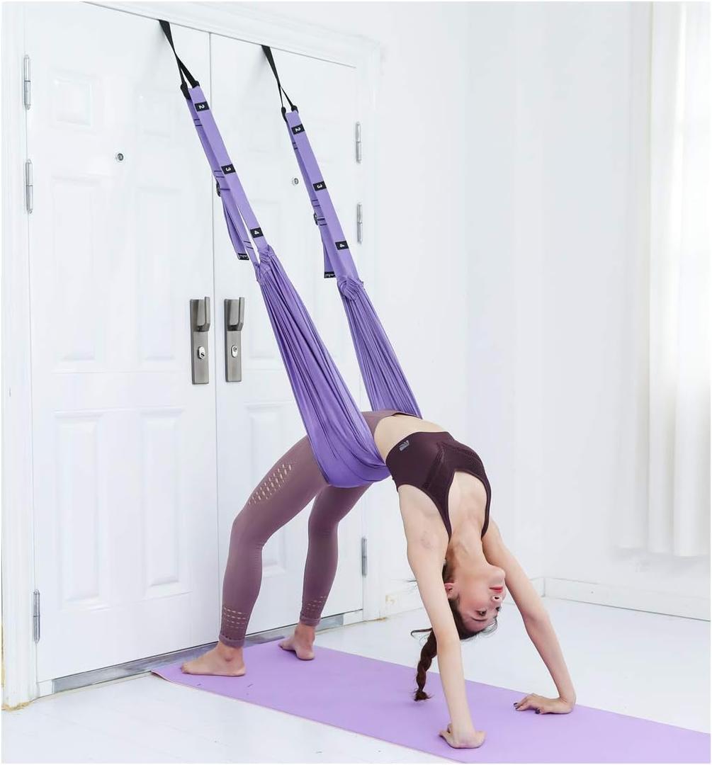 Leg Stretcher Strap, Stretching Equipment with Door Anchor Flexibility Trainer Backbend Assist for Dance Aerial Yoga Ballet Leg Stretching Exercise (Purple-Pro)