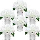 Flower Table Centerpieces - Set of 6 Floral Arrangement Artificial Wedding Hydrangeas Floral Arrangement with Rustic Metal Vase for Bridal Tea Party Event Decorations - Ivory White