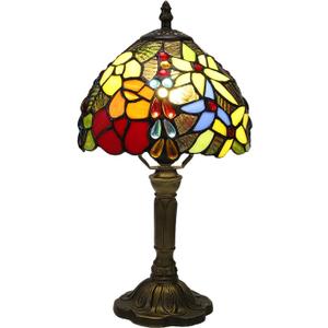 Tiffany Lamp Rose Flower Stained Glass Table Lamp,3 Color-Temperature Nightstand Bedside Home Office Desk Lamp Accent Lamp for Living Room,Bedroom,Hotel+LED Bulb,8X8X15 Inch