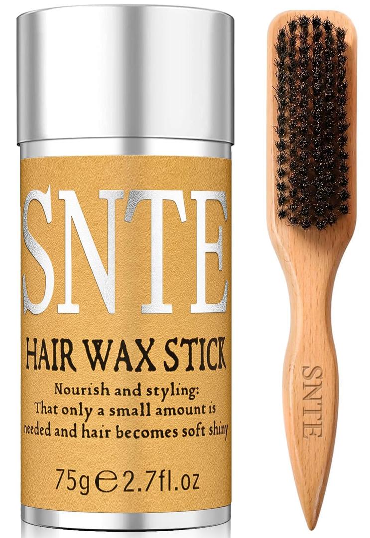 Slick Back Hair Brush, Hair Wax Stick Set - Boar Bristle Brush for Fine to Medium Hairs - Smooth Flyaways, Frizz & Baby Hairs, Sleek Ponytails Buns Updos