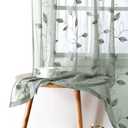 HOMEIDEAS Sage Green Sheer Curtains 52 X 84 Inches Long 2 Panels Embroidered Leaf Pattern Pocket Faux Linen Floral Semi Sheer Voile Window Curtains/Drapes for Bedroom Living Room