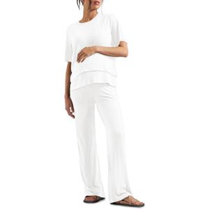 Tankaneo Womens Postpartum Maternity Pajamas 2 Piece Sets Rib Short Sleeve Nursing Tops and Elastic Waist Pants Loungewear (X-Large, White)