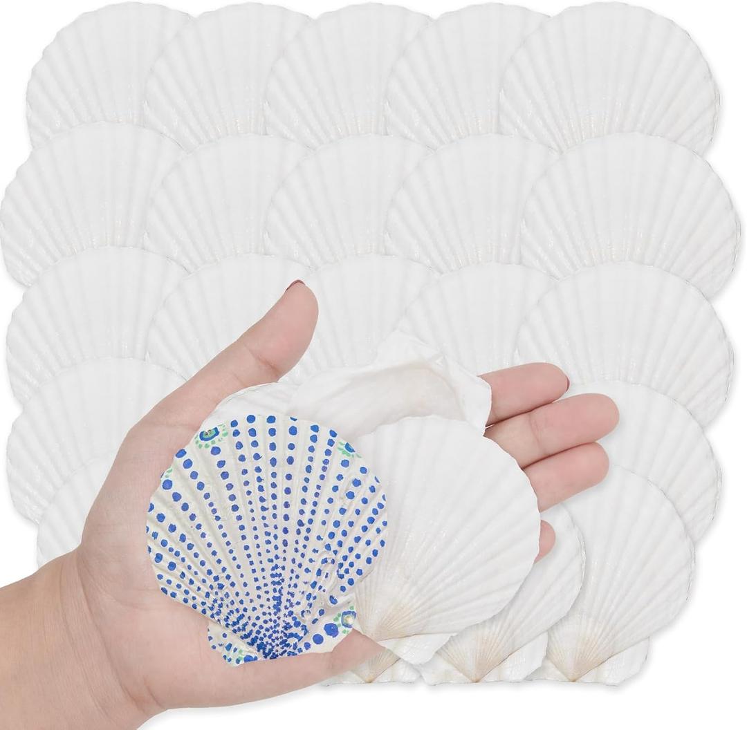 SINKOO 25 PCS Small Scallop Shells 2"-3" White Natural Seashell for DIY Craft Mermaid Beach Wedding Home Decoration