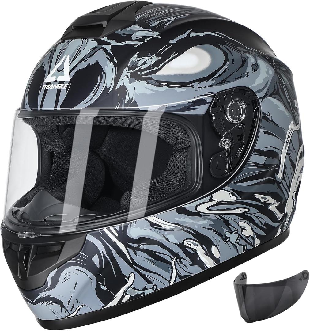 TRIANGLE Motorcycle Helmets Full Face Motorcycle Helmet for Men & Women with Tinted and Clear Visor Meet Dot Approved (Gray, S)