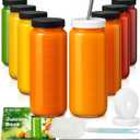 Ruckae 16oz 8 Pack Juice Bottles, Glass Bottles Juicing with Lids, Smoothie Cup Lids and Straws, Water Bottle Mason Jar Drinking Glasses for Juicing, Smoothies, Kombucha (Transparent)