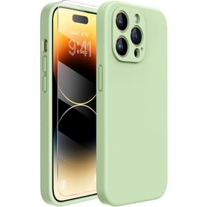 Miracase Designed for iPhone 14 Pro Max Phone Case with Screen Protector,[Upgraded Enhanced Camera Protection],Shockproof Liquid Silicone Case with Microfiber Lining,6.7 inch, Matcha Green