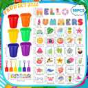6 Sets Beach Sand Bucket and Shovel Set Included 6 Pcs 7.5 Inch Castle Beach Buckets Shovels 58 Hawaiian Cardstock 1 White Marker for Sandbox Summer Gifts Pool Party Favor