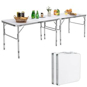 2 PCS Folding Tables 8FT Height Adjustable Aluminum Picnic Table w/ Carrying Handle set of 2